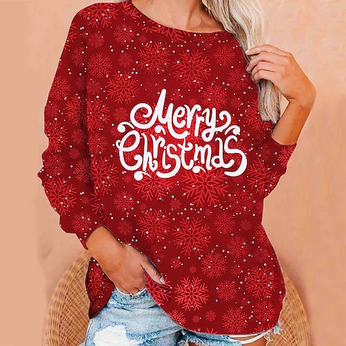 

Women's Sweatshirt Pullover Streetwear Red Graphic Christmas Round Neck Long Sleeve S M L XL 2XL 3XL