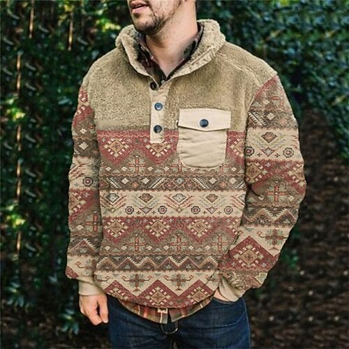 

Men's Sweatshirt Pullover Brown Standing Collar Tribal Graphic Prints Print Casual Daily Sports 3D Print Boho Streetwear Designer Spring Fall Clothing Apparel Hoodies Sweatshirts Long Sleeve