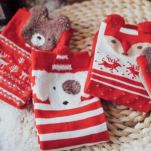 

Christmas Socks Gift Box Autumn And Winter New Products Cartoon Three-dimensional Cute Socks Female Middle Tube Red Christmas Socks