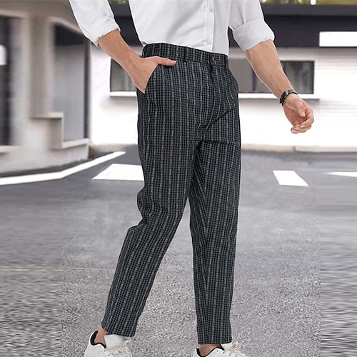 

Men's Chinos Trousers Jogger Pants Plaid Dress Pants Chino Pants Pocket Stripe Breathable Soft Casual Daily Fashion Streetwear Black Micro-elastic