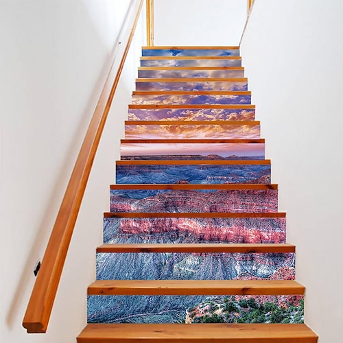 

13pcs 18x100cm Creative 3d Stairs Diy Stickers Colorful Mountains Style Home Decoration Stickers Waterproof 3d Stereo Wall Stickers 13 Piece Set