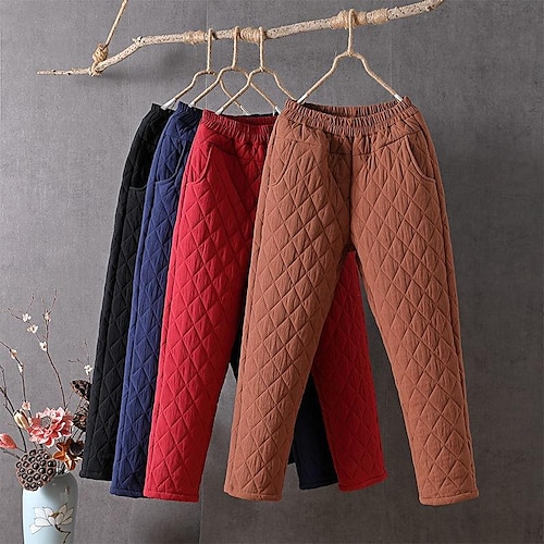 

Women's Fleece Pants Down Pants Pants Trousers Cotton Fleece lined Wine Navy Blue Coffee Fashion Casual Daily Side Pockets Baggy Micro-elastic Full Length Comfort Plain M L XL 2XL 3XL