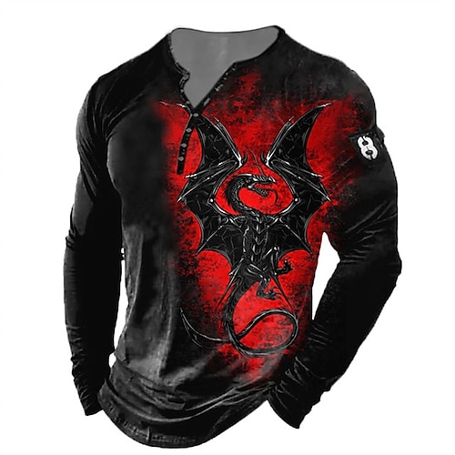 

Hombre Henley Shirt Camiseta Tee Graphic Animal Henley Rojo Impresión 3D Exterior Diario Manga Larga Abotonar Estampado Ropa Básico Design Clásico Cómodo