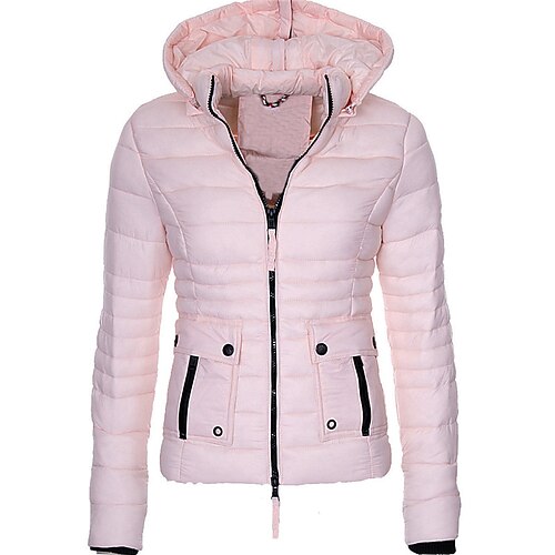 

Women's Winter Jacket Parka Warm Breathable Outdoor Daily Zipper Pocket Zipper Hoodie Casual Comfortable Street Style Solid Color Regular Fit Outerwear Long Sleeve Winter Fall Black Pink Yellow S M L