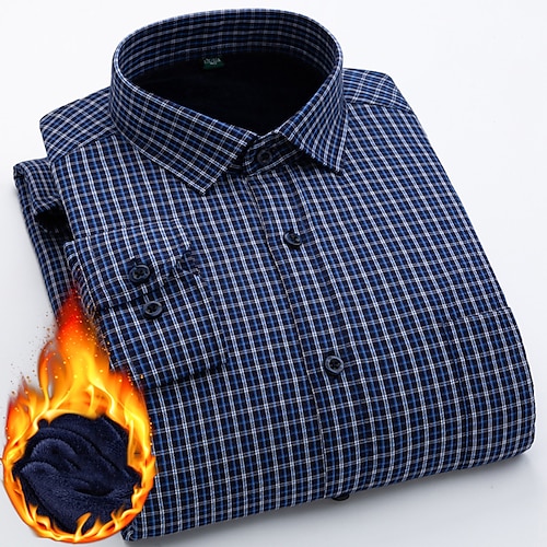 

Men's Dress Shirt Fleece Shirt Solid Color Classic Collar Light Purple Black Blue Red Light Blue Casual Daily Long Sleeve Button-Down Warm Clothing Apparel Fashion Streetwear Slim Fit