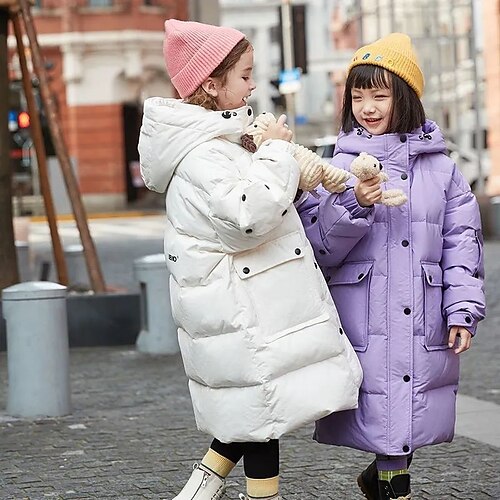 

Kids Girls' Down Coat Solid Color Fashion Outdoor Cotton Coat Outerwear 4-13 Years Winter Black Purple White / Fall / Long