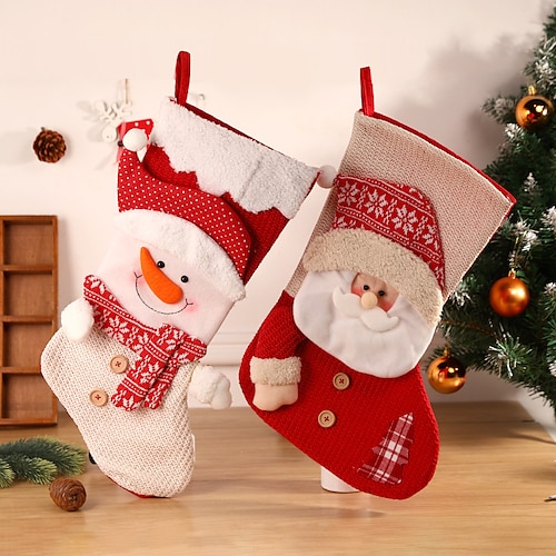 

2Pcs Christmas Socks Gift Bag Christmas Tree Decorative Hanging Ornament Old Snowman Socks Pendant Creative Ornament