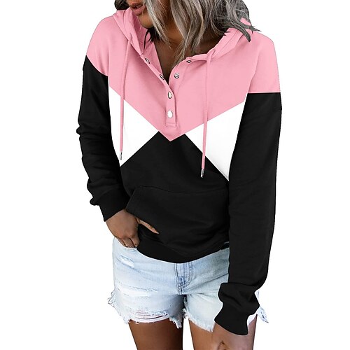 

Women's Hoodie Sweatshirt Pullover Basic Front Pocket Green Blue Pink Leopard Color Block Street Hoodie Long Sleeve S M L XL 2XL 3XL