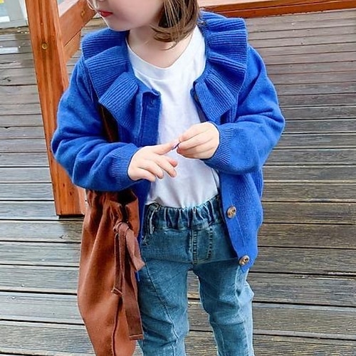 

Kids Girls' Cardigan Solid Color Daily Long Sleeve Cute Cotton 3-10 Years Winter Blue khaki