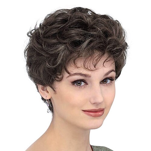 

Short Curly Brown Pixie Wig Synthetic Layered Cosplay Hair Full Wigs for White Women ChristmasPartyWigs