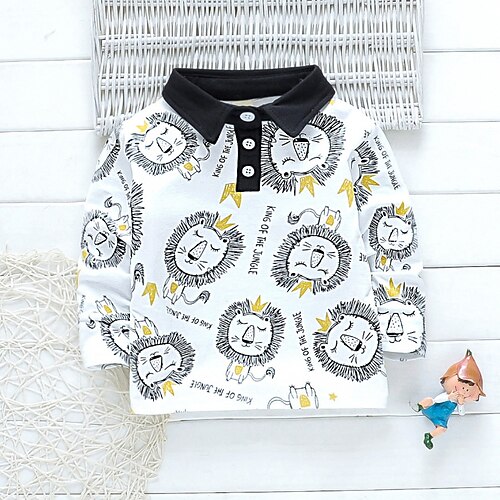 

Toddler Boys Sweatshirt Pullover Animal Lion Long Sleeve Children Top Outdoor Cotton Sweatshirt Cool Daily White Winter 3-7 Years / Fall