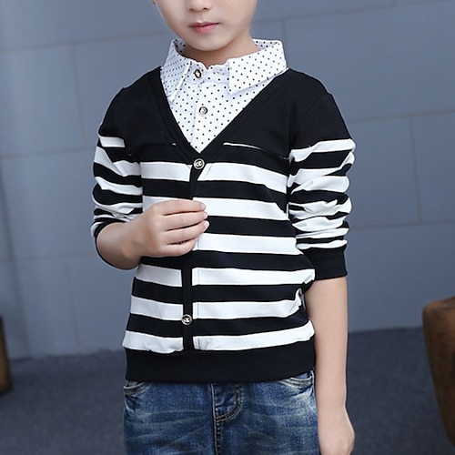 

Kids Boys Cardigan Stripe 3/4 Length Sleeve Patchwork School Fashion Green Winter Clothes 3-7 Years / Fall