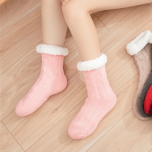 

Women's 1 Pair Socks Slipper Socks Fashion Comfort Striped Warm Fall Winter Pink Khaki Dark Blue