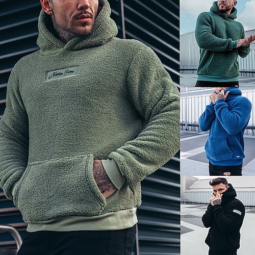

Men's Hoodie Pullover Hoodie Sweatshirt Green Blue Light Green Black Hooded Solid Color Print Sports Outdoor Sports Streetwear Fleece Basic Cool Casual Fall Spring Clothing Apparel Hoodies