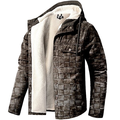 

Men's Coat Warm Sports & Outdoor Single Breasted Plaid 3D Printed Graphic Hoodie Streetwear Jacket Outerwear Long Sleeve Pocket Fall & Winter