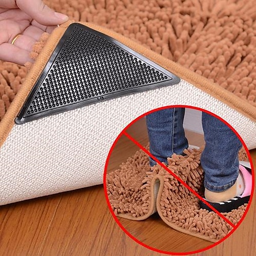 

4Pcs Rug Grippers for Hardwood Floors & Tiles Non Slip Rug Pads Washable & Reusable Rug Conner Grippers Carpet Stickers for Area Rugs Dual Sided Adhesive Rug Pads