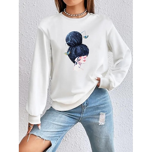 

Women's Pullover Casual Christmas Beige Graphic Casual Round Neck Long Sleeve S M L XL