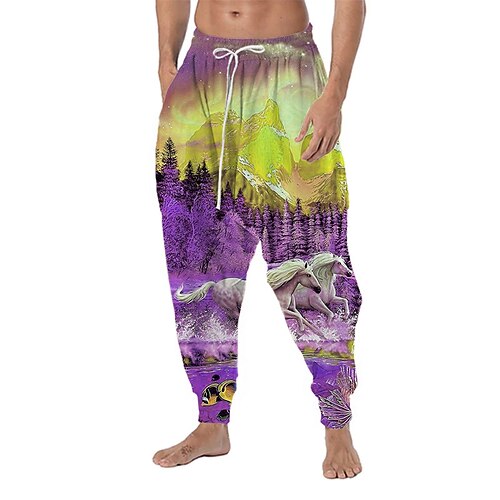 

Men's Joggers Trousers Beach Pants Baggy Harem Pants Drawstring Elastic Waist 3D Print Animal Graphic Prints Landscape Comfort Soft Casual Daily Holiday Streetwear Designer Blue Purple Micro-elastic
