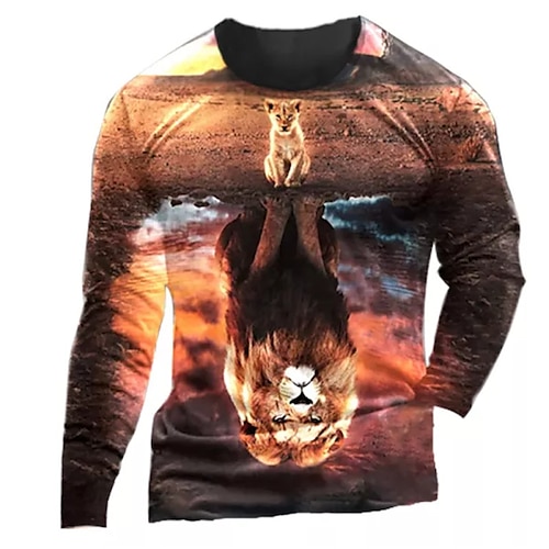 

Men's T shirt Tee Animal Lion Graphic Prints Crew Neck Maroon Black / Red Black Yellow Light Brown 3D Print Outdoor Street Short Sleeve Print Clothing Apparel Vintage Sports Designer Casual / Summer