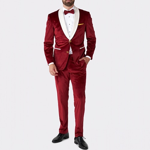

Burgundy Solid Color Velvet Men's Tuxedos 2 Piece