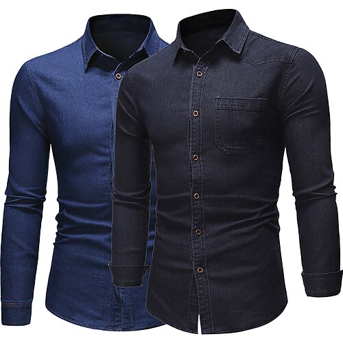 

Men's Shirt Jeans Shirt Button Up Shirt Denim Shirt Chambray Shirt Plain Turndown Black Blue Casual Daily Long Sleeve Button-Down Clothing Apparel Cotton Denim Fashion Streetwear Classic