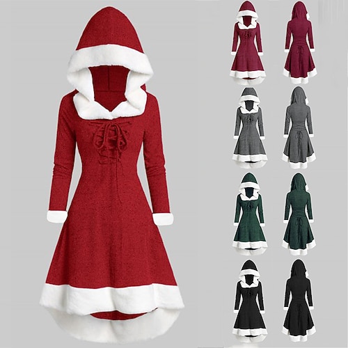 

Women's Christmas Hoodie Dress Vintage Dress Midi Dress Green Black Wine Red Gray Long Sleeve Pure Color Patchwork Winter Fall Hooded Vacation Vintage 2022 S M L XL XXL 3XL