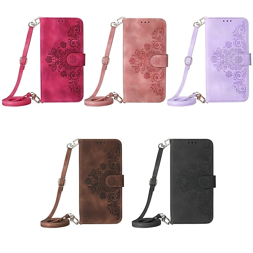 

Phone Case For Samsung Galaxy Handbag Purse Wallet Card A73 A53 A33 S22 Ultra Plus S21 FE S20 with Removable Cross Body Strap with Wrist Strap Card Holder Slots Solid Colored Flower TPU PU Leather