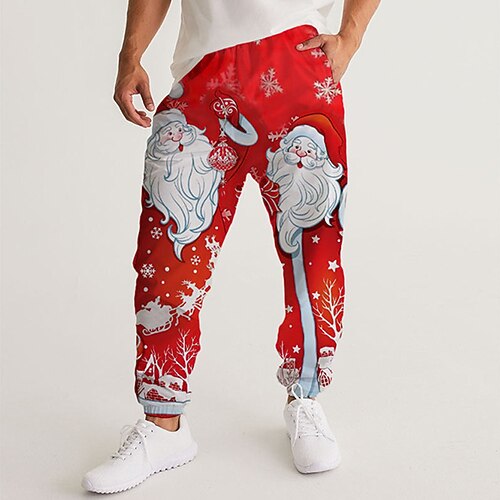 

Men's Sweatpants Joggers Trousers Drawstring Elastic Waist 3D Print Santa Claus Graphic Prints Christmas Comfort Sports Outdoor Casual Daily Streetwear Stylish Black / Red Blue Micro-elastic