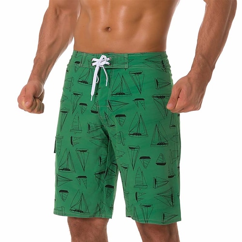 

Men's Swim Shorts Swim Trunks Board Shorts Drawstring Print Boat Comfort Breathable Knee Length Casual Daily Beach Fashion Streetwear Green Micro-elastic