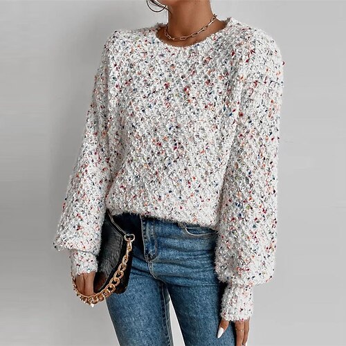 

Women's Pullover Sweater Jumper Jumper Ribbed Knit Knitted Polka Dot Crew Neck Stylish Casual Outdoor Daily Winter Fall Pink Light Blue S M L