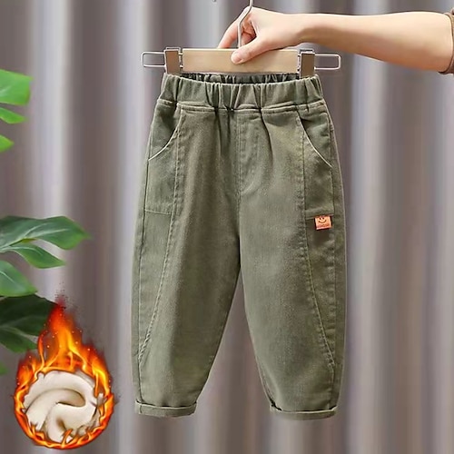 

Toddler Boys Cargo Pants Trousers Solid Color Keep Warm Pants Outdoor Fashion Cool Green Black khaki