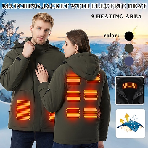 

9 Area Men's Heated Coat Men Women Parka Jacket Autumn Winter Cycling Warm USB Electric Heated Two Control Outdoor Sports Jacket For Hunting