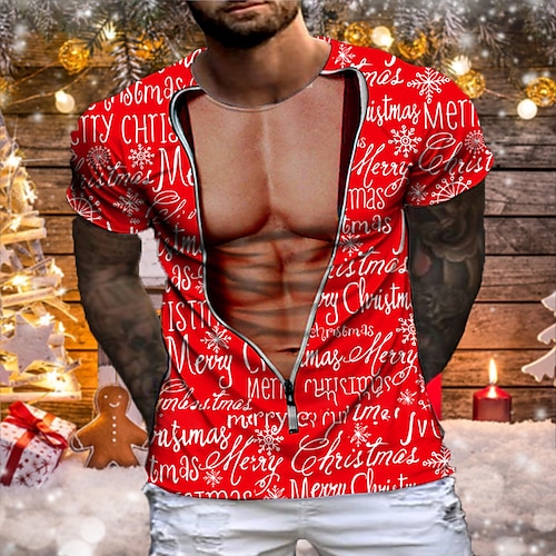 

Men's Unisex T shirt Tee Graphic Prints Muscle Crew Neck Red 3D Print Christmas Daily Short Sleeve Print Clothing Apparel Designer Casual Big and Tall Rude Christmas