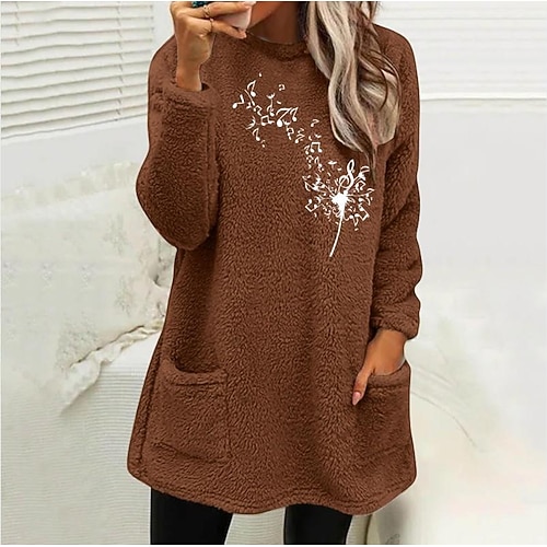 

Women's Sweatshirt Pullover Sherpa Fleece Teddy Pocket Light Blue Lake blue Green Dandelion Casual Round Neck Long Sleeve Fleece S M L XL 2XL 3XL