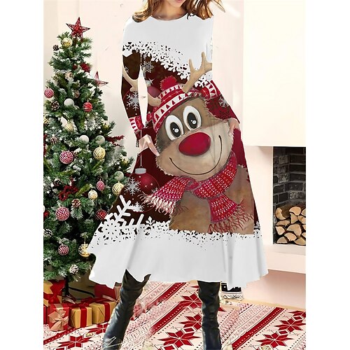 

Women's Christmas Casual Dress Swing Dress Midi Dress Black And White Black Wine Long Sleeve Plaid Pocket Winter Fall Autumn Fashion Christmas Daily 2022 S M L XL XXL 3XL