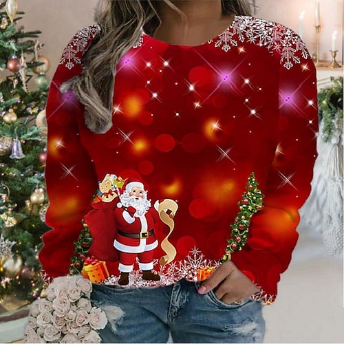 

Women's Plus Size Christmas Tops Pullover Sweatshirt Graphic Deer Long Sleeve Fashion Casual Festival Party Polyester Winter Fall Black Red