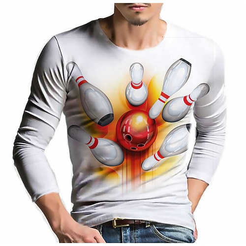 

Men's T shirt Tee Graphic Prints Bowling Ball Crew Neck Red White 3D Print Outdoor Street Long Sleeve Print Clothing Apparel Basic Sports Designer Casual