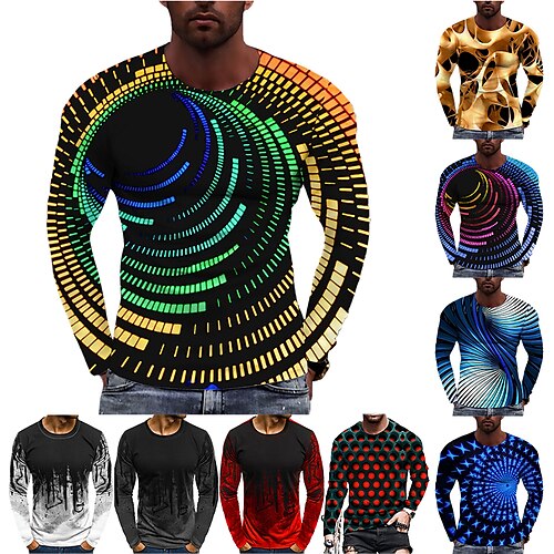 

Men's T shirt Tee Graphic Prints Spiral Stripe Crew Neck A B C D E 3D Print Daily Holiday Long Sleeve Print Clothing Apparel Designer Casual Big and Tall