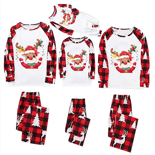 

Christmas Pajamas Family Elk Home Crewneck Green Purple Yellow Long Sleeve Basic Matching Outfits