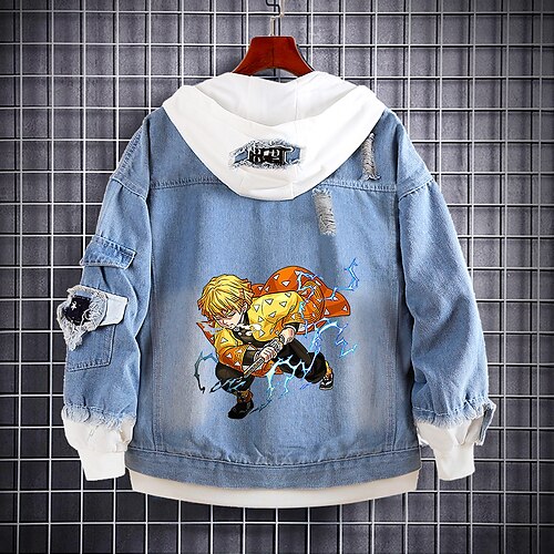 

Inspired by Demon Slayer Kamado Nezuko Agatsuma Zenitsu Kamado Tanjirou Anime Cartoon Manga Anime Denim Jacket Harajuku Kawaii Coat For Men's Women's Unisex Adults' Hot Stamping Denim