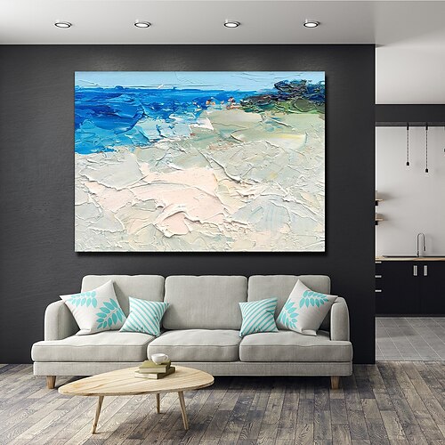 

Handmade Oil Painting canvas Wall Art Decoration Abstract Knife Painting Blue Sea viewFor Home Decor Rolled Frameless Unshi Painting