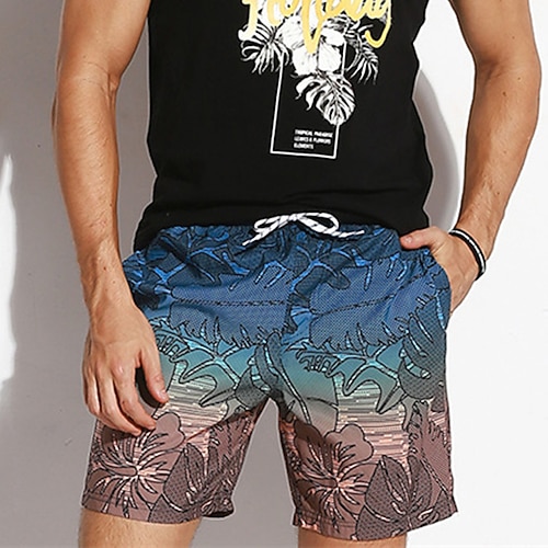 

Men's Swim Shorts Swim Trunks Board Shorts Pocket Drawstring Elastic Waist Graphic Leaf Comfort Breathable Knee Length Casual Daily Holiday Classic Style Casual / Sporty Dusty Blue Micro-elastic