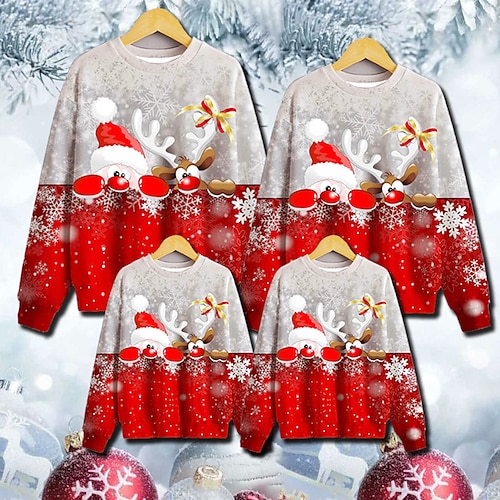 

Семья Уродливая рождественская толстовка, пуловер, Санта-Клаус, лось, повседневная, с круглым вырезом, зеленый, черный, синий, с длинным рукавом, очаровательные подходящие наряды