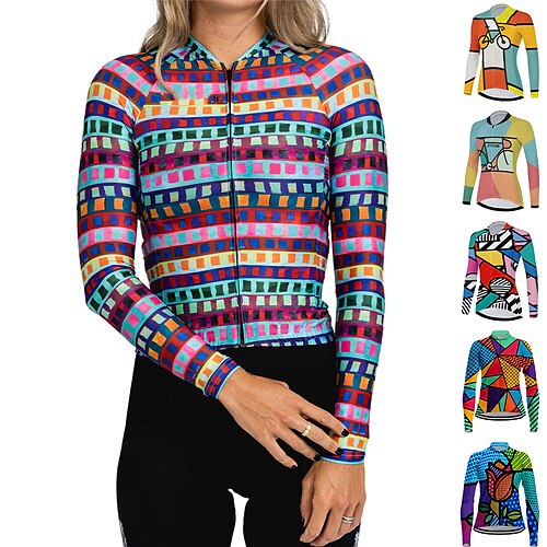 

21Grams Women's Cycling Jersey Long Sleeve Bike Jersey Top with 3 Rear Pockets Mountain Bike MTB Road Bike Cycling Breathable Quick Dry Moisture Wicking Reflective Strips Green Yellow Orange Spandex