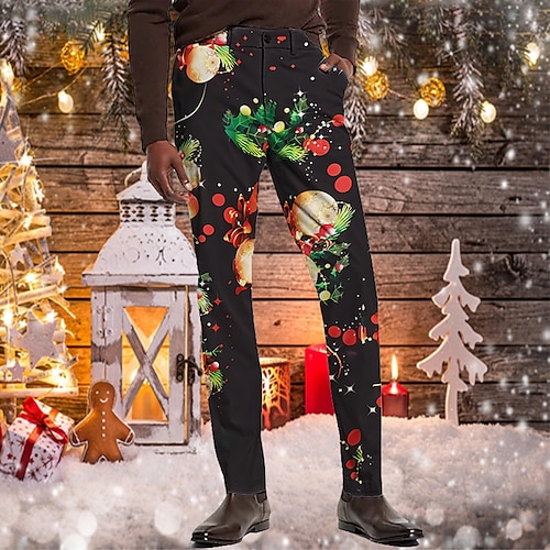

Men's Christmas Pants Chinos Trousers Jogger Pants Print Christmas Comfort Breathable Full Length Party Casual Daily Streetwear Stylish Black Micro-elastic