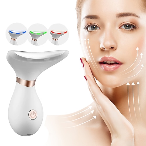 

3 Colors Led Facial Neck Massager Photon Therapy Heating Face Neck Wrinkle Removal Anti-Aging Reduce Double Chin Skin Lifting
