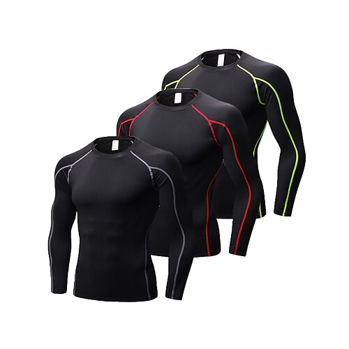 

Men's Compression Shirt 3 Pack Long Sleeve Compression Clothing Athletic Athleisure Spandex Breathable Quick Dry Lightweight Fitness Gym Workout Running Sportswear Activewear Solid Colored WhiteRed