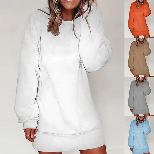 

Women's Loose Basic Solid Colored Daily Round Neck Standard Winter Sweatshirt