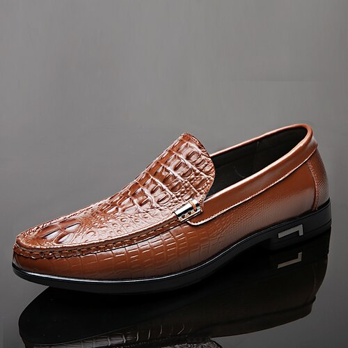 

Men's Loafers & Slip-Ons Drive Shoes Crocodile Pattern Casual Daily PU Dark Brown Black Winter Fall