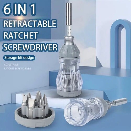 

6-in-1 Retractable Ratchet Screwdriver Set, Easy Connection Screwdriver Bits